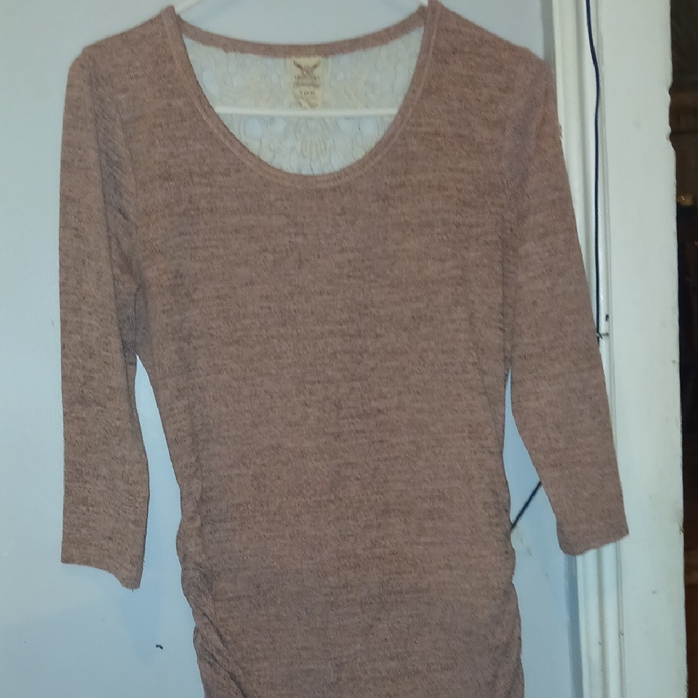 Faded Glory Lace Top with Brown Trim